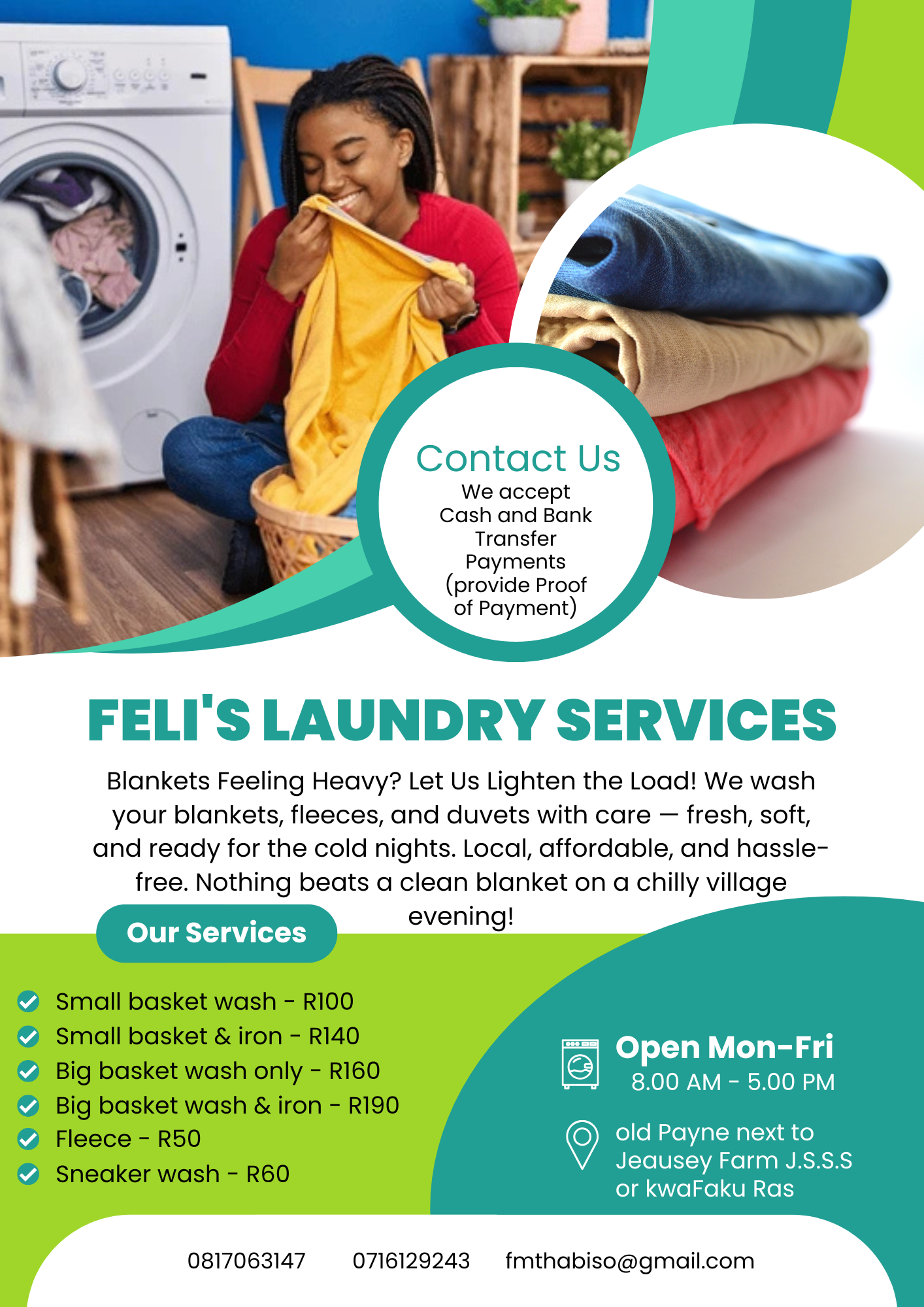 Laundry services flyer for Feli's Laundry Services
